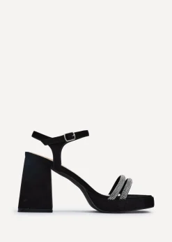 Linzi Xandra Black Faux Suede Diamante Platform Heels