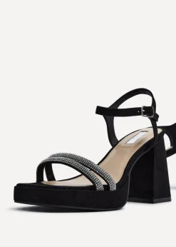 Linzi Xandra Black Faux Suede Diamante Platform Heels