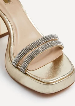 Linzi Xandra Gold Faux Leather Diamante Platform Heels