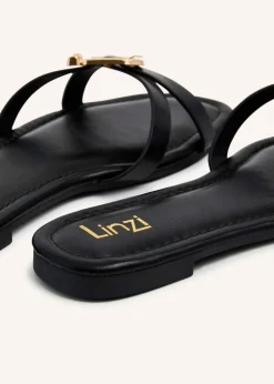 Linzi Yasmin Black Faux Leather Crossover Slider Sandal