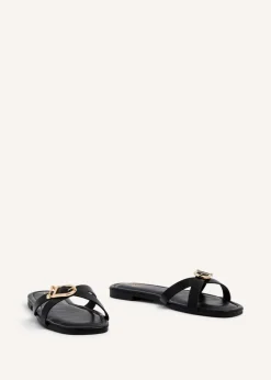 Linzi Yasmin Black Faux Leather Crossover Slider Sandal