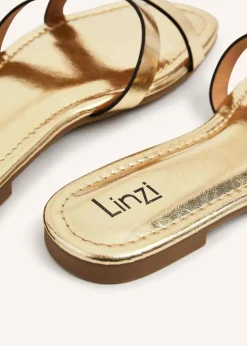 Linzi Yasmin Gold Faux Leather Crossover Slider Sandal
