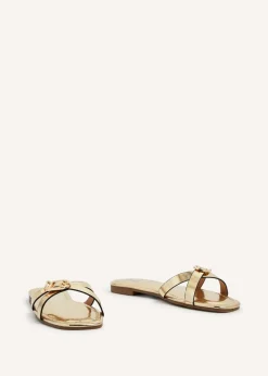 Linzi Yasmin Gold Faux Leather Crossover Slider Sandal