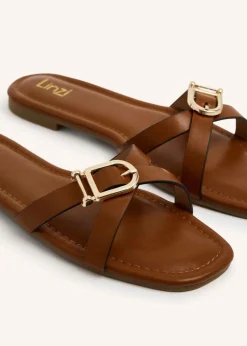 Linzi Yasmin Tan Faux Leather Crossover Slider Sandal