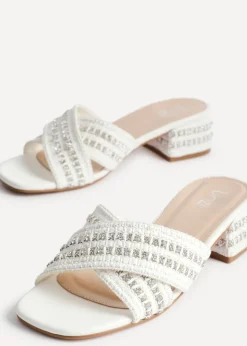 Linzi Zadie White Raffia Embellished Block Heel Mule Sandal