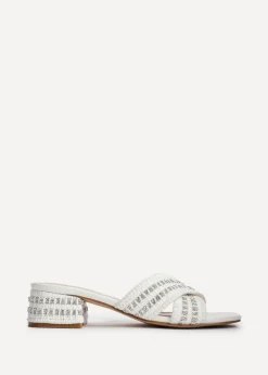Linzi Zadie White Raffia Embellished Block Heel Mule Sandal