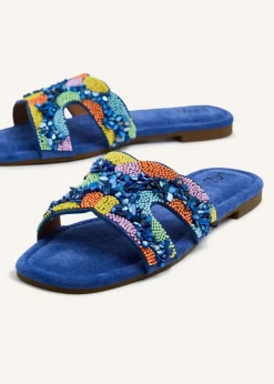 Linzi Zahara Cobalt Blue Faux Suede Embellished Slider Sandal