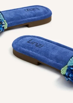 Linzi Zahara Cobalt Blue Faux Suede Embellished Slider Sandal