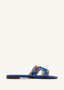 Linzi Zahara Cobalt Blue Faux Suede Embellished Slider Sandal
