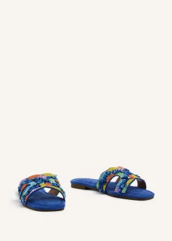 Linzi Zahara Cobalt Blue Faux Suede Embellished Slider Sandal