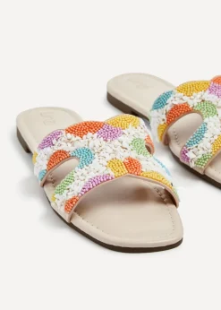 Linzi Zahara Nude Faux Leather Embellished Slider Sandal