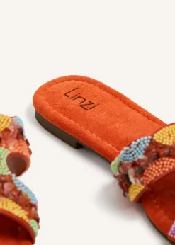 Linzi Zahara Orange Faux Suede Embellished Slider Sandal