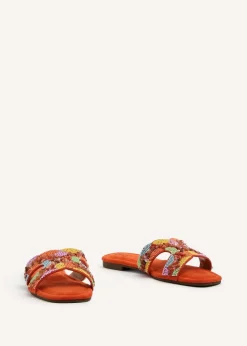 Linzi Zahara Orange Faux Suede Embellished Slider Sandal