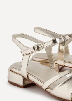 Linzi Zenna Gold Faux Leather Strappy Low Block Heeled Sandals