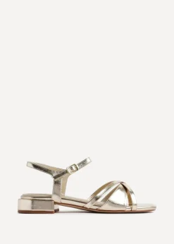 Linzi Zenna Gold Faux Leather Strappy Low Block Heeled Sandals