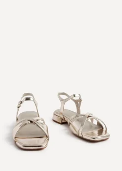 Linzi Zenna Gold Faux Leather Strappy Low Block Heeled Sandals