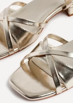 Linzi Zenna Gold Faux Leather Strappy Low Block Heeled Sandals