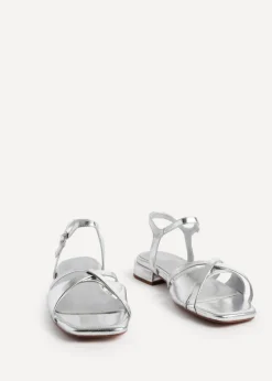 Linzi Zenna Silver Faux Leather Strappy Low Block Heeled Sandals