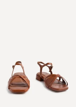Linzi Zenna Tan Faux Leather Strappy Low Block Heeled Sandal