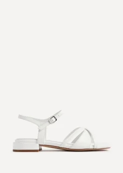 Linzi Zenna White Faux Leather Strappy Low Block Heeled Sandals