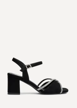 Linzi Zoey Black Faux Suede Diamante Block Heel