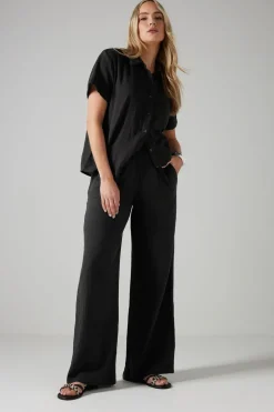 Long Tall Sally Black Cotton Cheescloth Wide Leg Trousers