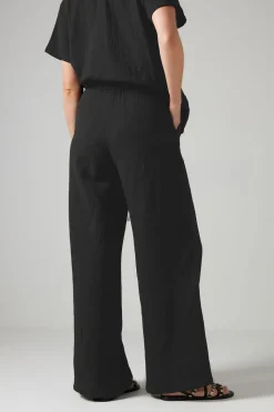 Long Tall Sally Black Cotton Cheescloth Wide Leg Trousers