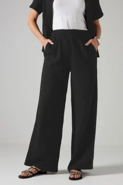 Long Tall Sally Black Cotton Cheescloth Wide Leg Trousers
