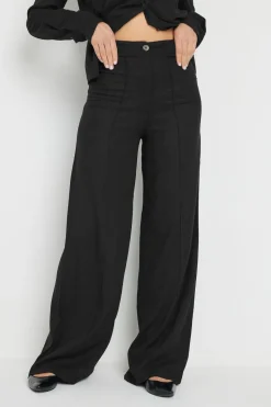 Long Tall Sally Black Linen Pleated Wide Leg Trousers