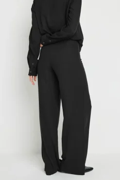 Long Tall Sally Black Linen Pleated Wide Leg Trousers