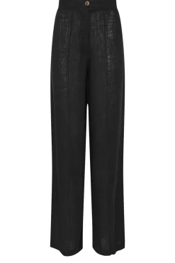 Long Tall Sally Black Linen Pleated Wide Leg Trousers