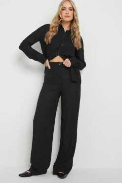 Long Tall Sally Black Linen Pleated Wide Leg Trousers