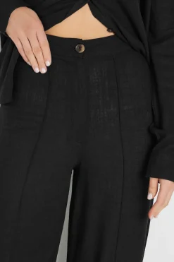 Long Tall Sally Black Linen Pleated Wide Leg Trousers