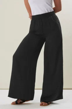 Long Tall Sally Black Matt Satin Wide Leg Trousers
