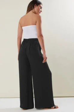 Long Tall Sally Black Matt Satin Wide Leg Trousers