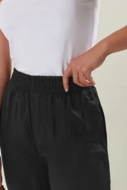 Long Tall Sally Black Matt Satin Wide Leg Trousers