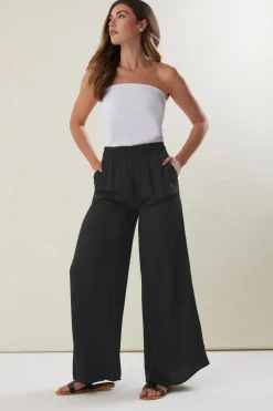 Long Tall Sally Black Matt Satin Wide Leg Trousers