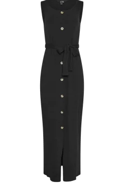 Long Tall Sally Black Ribbed Button Through Maxi Dress