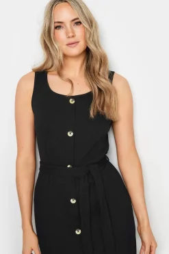 Long Tall Sally Black Ribbed Button Through Maxi Dress