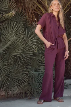 Long Tall Sally Dark Red Cotton Cheescloth Wide Leg Trousers