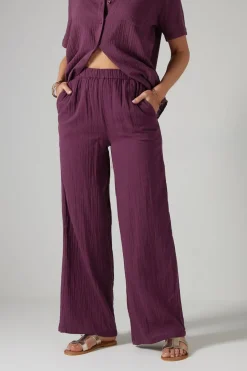 Long Tall Sally Dark Red Cotton Cheescloth Wide Leg Trousers