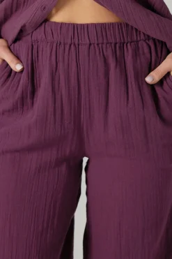 Long Tall Sally Dark Red Cotton Cheescloth Wide Leg Trousers