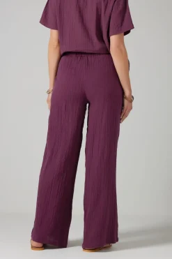 Long Tall Sally Dark Red Cotton Cheescloth Wide Leg Trousers