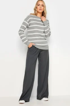 Long Tall Sally Grey Crew Neck Stripe Sweatshirt