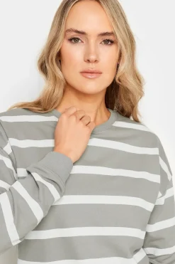 Long Tall Sally Grey Crew Neck Stripe Sweatshirt