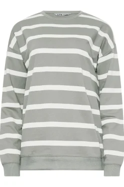 Long Tall Sally Grey Crew Neck Stripe Sweatshirt