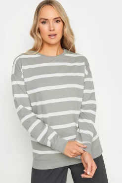 Long Tall Sally Grey Crew Neck Stripe Sweatshirt