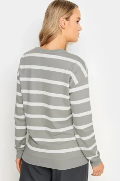 Long Tall Sally Grey Crew Neck Stripe Sweatshirt
