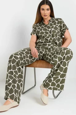 Long Tall Sally Khaki Green Giraffe Print Wide Leg Trousers