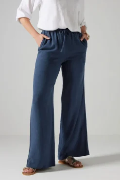 Long Tall Sally Navy Blue Linen Tie Waist Trousers